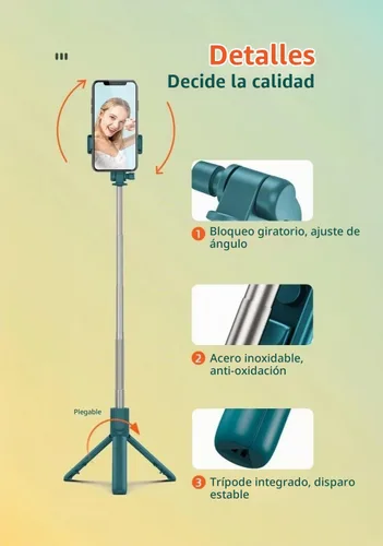 Vista 5 de XIHAMA Palo selfie trípode, palo selfie extensible 3 en 1 con control remoto inalámbrico, soporte de trípode portátil para teléfono compatible