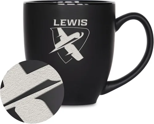 Vista 215 de Rico Industries - Taza de cerámica mate negra con grabado láser estándar de 15oz para NCAA (escuelas T & U) - Para bebidas calientes o frías