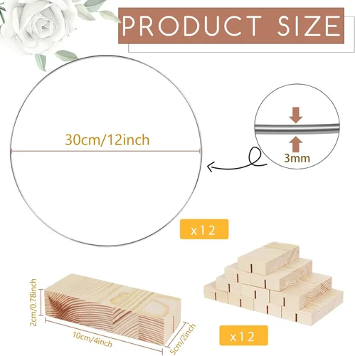 Vista 2 de OurWarm 12 centros de mesa de aro floral de 12 pulgadas con soporte para mesa, piezas centrales de metal con base de madera, centros de mesa