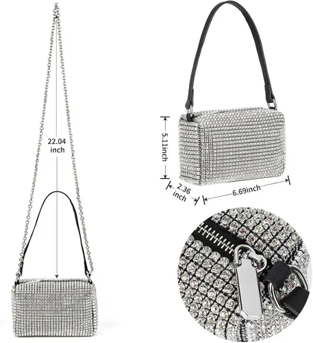 Vista 2 de Bolso de mano de noche con cristales brillantes para mujeres y niñas, bolso cruzado brillante para boda, graduación, fiesta, club, bolsos