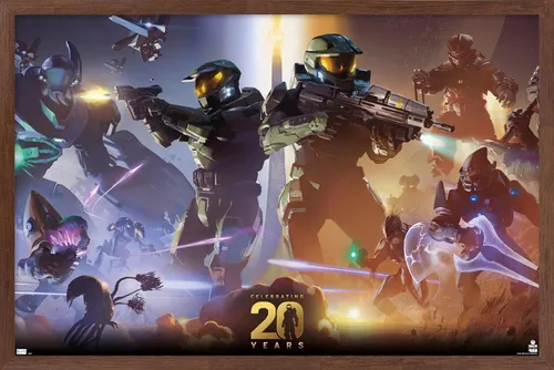 Vista 7 de Trends International Halo - Póster de pared de 20 años, 22.4 pulgadas de largo x 14.7 pulgadas, versión enmarcada en madera de granero