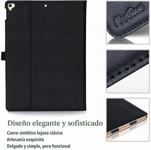 Vista 6 de ProCase Leather Case for iPad Pro 12.9 2017/2015 (1st & 2nd Gen), Black Negro