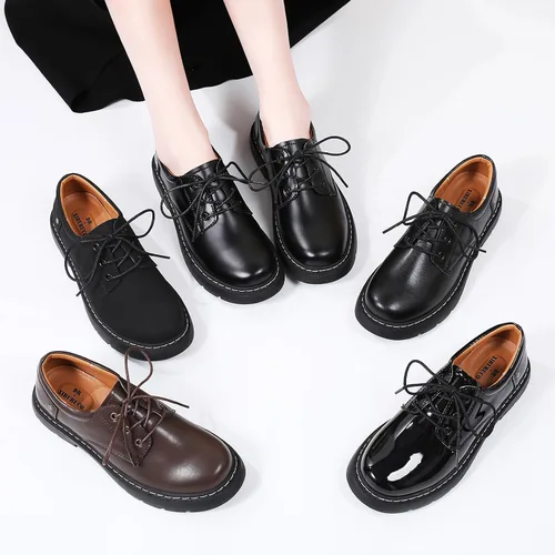 Vista 7 de Zapatos Oxford para mujer, con cordones, antideslizantes, parte superior de cuero, plataforma casual, cómodos, para trabajo, oficina, zapatos