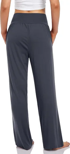 Vista 3 de UEU - Pantalones deportivos de yoga para mujer, holgados, informales, cómodos, de pierna ancha, pantalones cómodos de cintura alta y con bolsillos