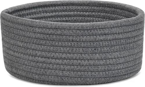 Vista 10 de ABenkle Cesta tejida pequeña, cesta de almacenamiento vacía pequeña y poco profunda, mini cestas de cuerda de algodón, cesta decorativa redonda
