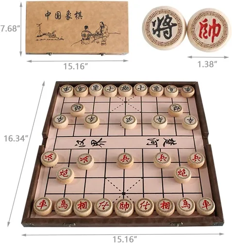 Vista 4 de Juego de ajedrez chino de 15 pulgadas con tablero plegable de cuero sintético Xiangqi Juego de ajedrez chino portátil Estrategia Xiang Qi