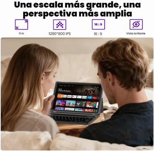 Vista 4 de Android 15 Tablet, 11", 12GB RAM, 128GB, teclado y funda