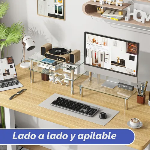 Vista 2 de Simple Trending - Paquete de 2 soportes para monitor de vidrio templado, ajustable, transparente