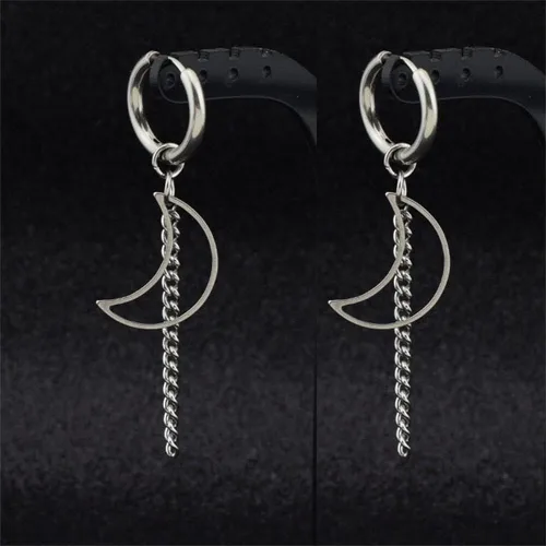 Vista 5 de Aretes colgantes de aro con forma de luna creciente para mujeres, niñas y hombres, 316 colgantes de acero inoxidable quirúrgico 316, minimalista
