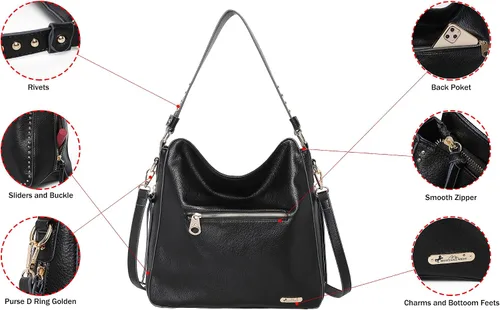 Vista 4 de Montana West Hobo Handbag for Women Large Purses and Handbags with Studs and Crossbody Strap
