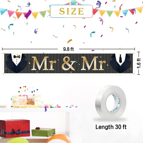 Vista 2 de INNORU Cartel grande con texto en inglés "Mr & Sr", letrero de fondo para fiesta de boda gay, cartel de jardín para hombre, despedida de soltera