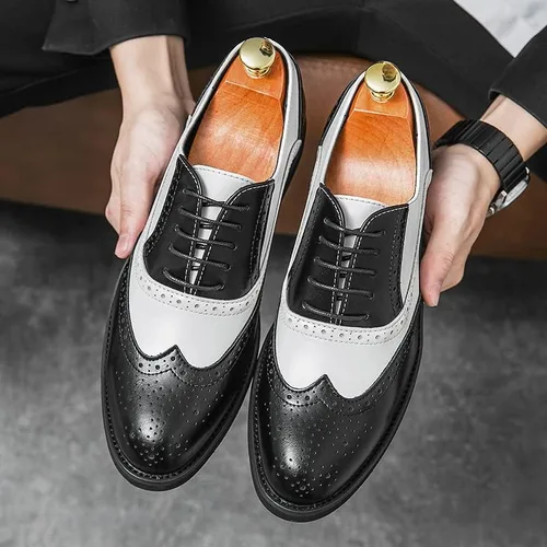Vista 5 de HuitJours Hombres Brogues Wingtip Lace Up Classic Black Dress Shoes Derby Gatsby Prom Fashion Oxford