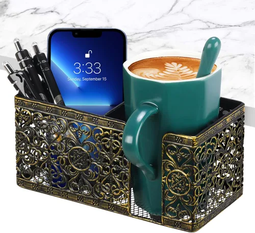 Vista 8 de Organizador de Escritorio con Clip para Escritorio Portavasos Portalápices para Almacenamiento de Escritorio Bebidas Soporte para Teléfono