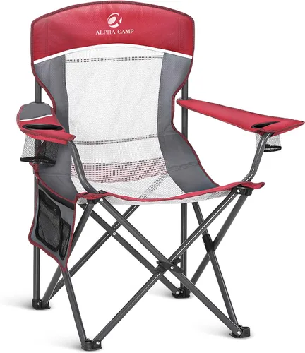 Vista 13 de ALPHA CAMP Silla de Camping Plegable de Gran Tamaño, Soporte Resistente de 450 LBS, Marco de Acero Plegable, Silla con Brazos Acolchados
