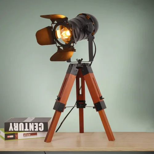 Vista 2 de Decoluce Lámpara de Pie Industrial con Trípode de Mesa Madera Vintage Reflector de Búsqueda de Cine Accesorios de Iluminación de Pie Foco Náutico