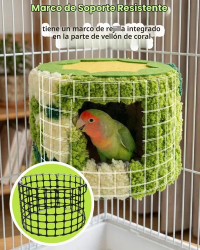 Vista 3 de Nido de pájaros para jaula con marco de soporte y almohadilla Verde