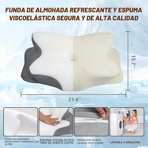 Vista 5 de Almohada cervical para el cuello para aliviar el dolor, almohadas ergonómicas de espuma viscoelástica para dormir, almohadas de apoyo para el cuello