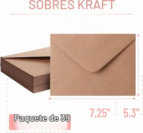 Vista 3 de Mr. Pen - Sobres de papel kraft, paquete de 39, sobres de 5 x 7 pulgadas, sobres A7, sobres marrones, sobres de tarjetas, sobres de papel kraft