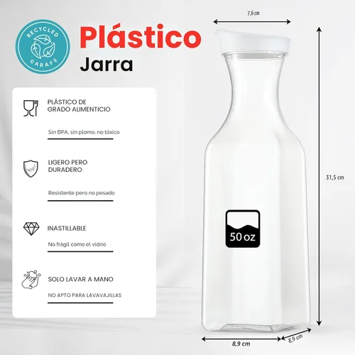 Vista 2 de NETANY Jarra de agua de plástico de 50 onzas con tapa abatible, juego de 2 recipientes de jugo de base cuadrada, jarra de plástico transparente