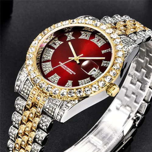 Vista 4 de Relojes de hip hop para hombre, relojes de cuarzo de lujo con diamantes brillantes con fecha