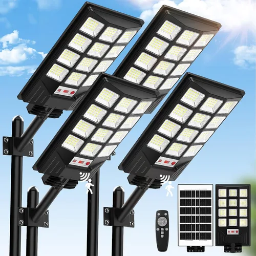 Vista 27 de Luces solares de calle para exteriores, luces impermeables con sensor de movimiento y control remoto, 20000 lm, 6500 K, del atardecer al amanecer