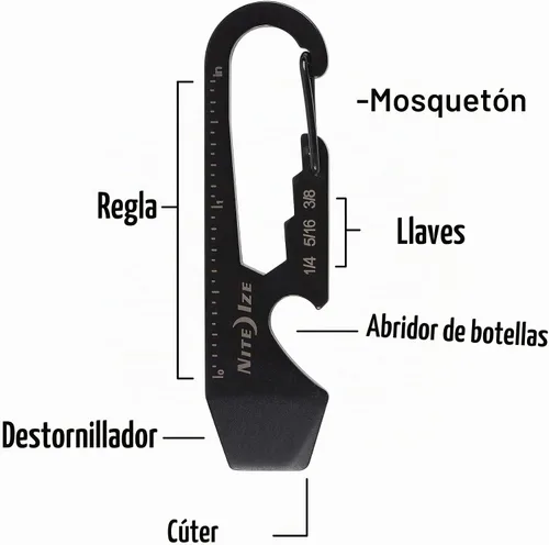 Vista 3 de Nite Ize DoohicKey Llavero multiherramienta, acero inoxidable 5 en 1 multiherramienta con abrebotellas + clip de mosquetón, negro
