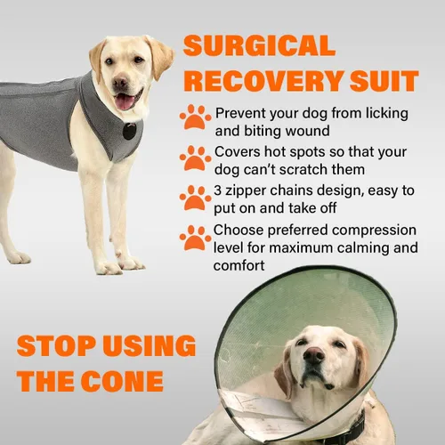 Vista 2 de NeoAlly Traje de recuperación quirúrgica mejorado para perro, alternativa al cono, para después de la cirugía, protege heridas abdominales