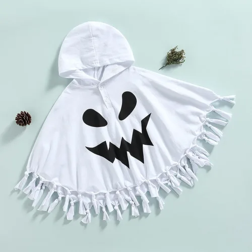 Vista 2 de Disfraz unisex de fantasma de Halloween para niños pequeños, poncho con capucha, capa de sombrero, manta de cosplay