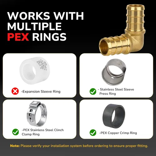 Vista 4 de Pex Fittings 1/2 pulgada, codo Pex de 90 grados, certificado NSF y UPC, accesorios de engarce de latón resistente para fontanería de tuberías