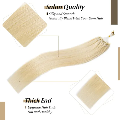 Vista 199 de SEGO Extensiones de cabello humano con micro cuentas, extensiones de cabello humano con micro bucle, lacio, natural, fusión fría, 1.76 oz/paquete