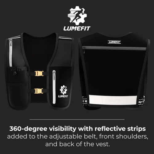 Vista 4 de LUMEFIT Chaleco para correr con soporte para teléfono, chaleco de hidratación con botella de agua, chaleco reflectante para hombres y mujeres