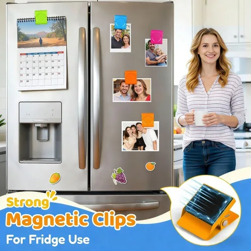 Vista 2 de Grtard Paquete de 8 clips magnéticos coloridos, clips magnéticos fuertes para nevera, clips magnéticos de metal para refrigerador, taquilla, pizarra
