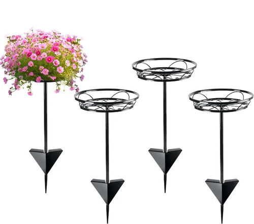Vista 10 de Tellingyou Paquete de 2 soportes ajustables para macetas para exteriores, soportes de metal para plantas al aire libre, soporte versátil