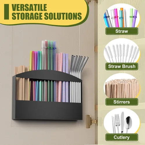 Vista 2 de MyLifeUNIT Soporte para popote para puerta de gabinete, dispensador de paja de metal, organizador de pared con cinta adhesiva de doble cara