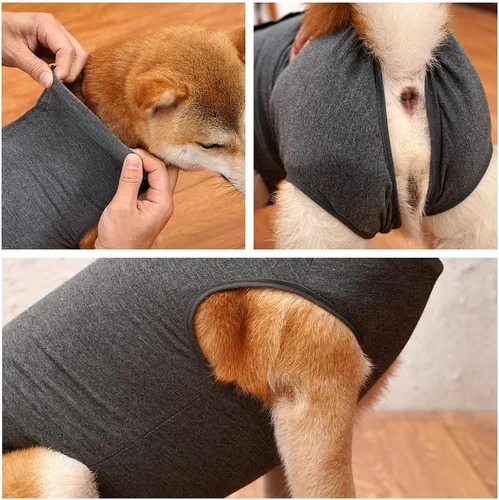 Vista 3 de LIANZIMAU Traje de recuperación quirúrgica para perros con un solo pieza transpirable para heridas abdominales y protección de la piel, alternativa