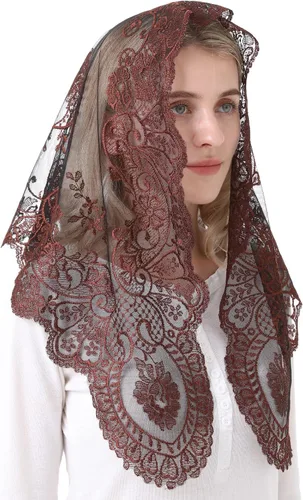 Vista 2 de Cabeza de encaje de mantilla triangular que cubre velos de iglesia católica de masa