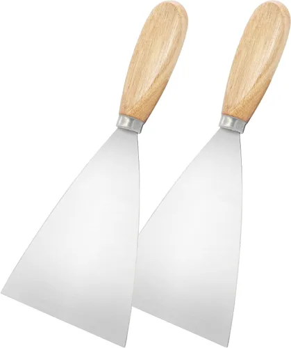Vista 6 de Cuchillo de masilla, 2 raspadores de metal de 1 pulgada, cuchillos de mango de madera para paneles de yeso, calcomanías, papel de pared, parches