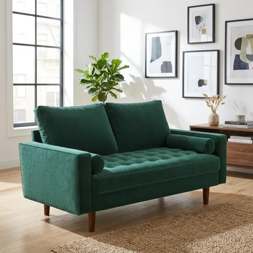 Vista 47 de Container Furniture - Sofá de piel sintética para la sala de estar moderna con cojines extraíbles y patas de madera maciza, sofá estilo lujoso