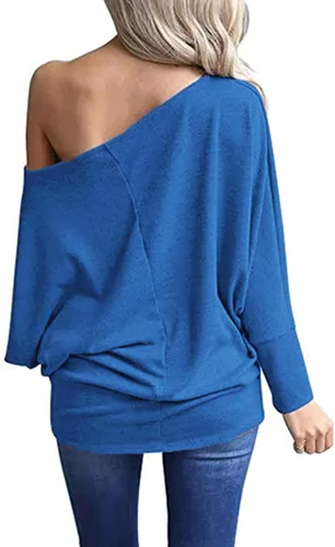 Vista 4 de Poetsky Women's Long Sleeve Off Shoulder Tunic Tops Loose Casual Oversized Shirts Blouse