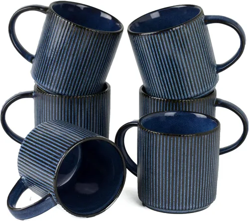 Vista 47 de famiware Juego de 4 tazas de café de 12 onzas, tazas de cerámica con asa Negro (Star-Black)