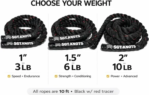Vista 2 de Weighted Battle Jump Rope, 10 FT Twisted Training Rope w/Thick Easy-Grip Handles, Full-Body Cardio + Strength Conditioning Rope
