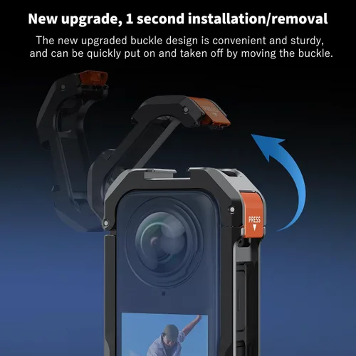 Vista 3 de VRIG - Jaula de marco para Insta360 X4, funda protectora de aluminio para Insta360 X4 con cubierta de lente de silicona, zapata fría integrada e