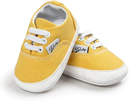 Vista 5 de Tenis unisex de lona para bebés y niñas suela de goma suave tobillo alto zapatos de cuna para niños pequeños para primeros caminos