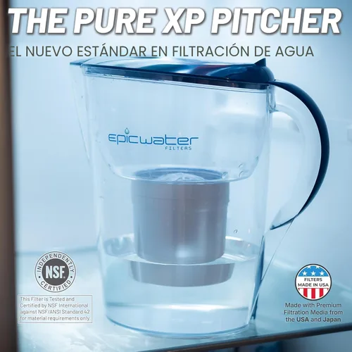 Vista 2 de Epic Water Filters Jarras de filtro puro para agua potable, filtro de 10 tazas y 150 galones, Tritan sin BPA, reduce el fluoruro, el cloro, el Azul