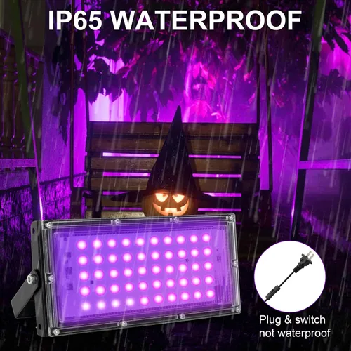 Vista 4 de 50W luces negras LED para fiesta brillante, IP65 impermeable luz negra UV reflector 395nm foco de luz negra púrpura lámpara de luz UV fluorescente