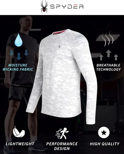 Vista 2 de Spyder Camisa activa para hombre - Camisa de entrenamiento de manga larga de camuflaje - Camiseta de entrenamiento ligera para hombre (S-XL)