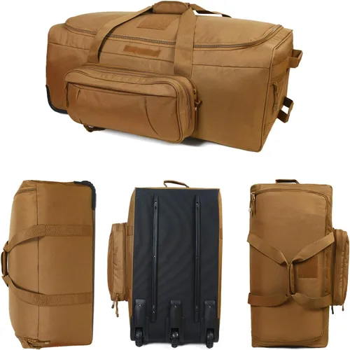 Vista 2 de Bolsa de despliegue militar con ruedas tácticas de camuflaje resistente, Coyote, L, Equipaje y equipo de viaje
