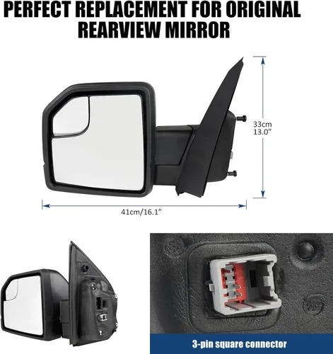 Vista 2 de Ensamble de espejo lateral del conductor Dexepe Compatible con Ford F-150 2015-2020 Espejo retrovisor con vidrio ajustable eléctricamente, espejo