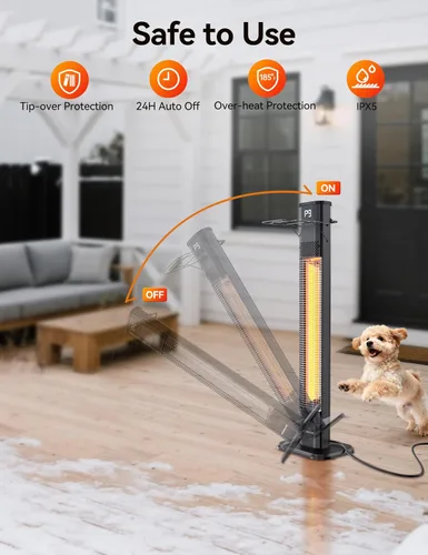 Vista 8 de VAGKRI Calentadores al Aire Libre, Calentadores de Carbono Infrarrojos para Patio con Control Remoto de 1s, 9 Niveles de Calor, Temporizador de 24H