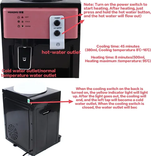 Vista 4 de Dispensador de agua de encimera de carga superior para dispensador de enfriador de agua caliente y fría de 5 galones, pequeña máquina eléctrica